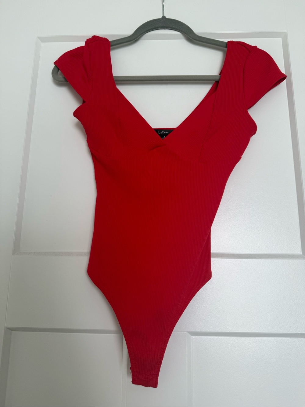 Lulus Red Ribbed V-Neck One Piece Bodysuit